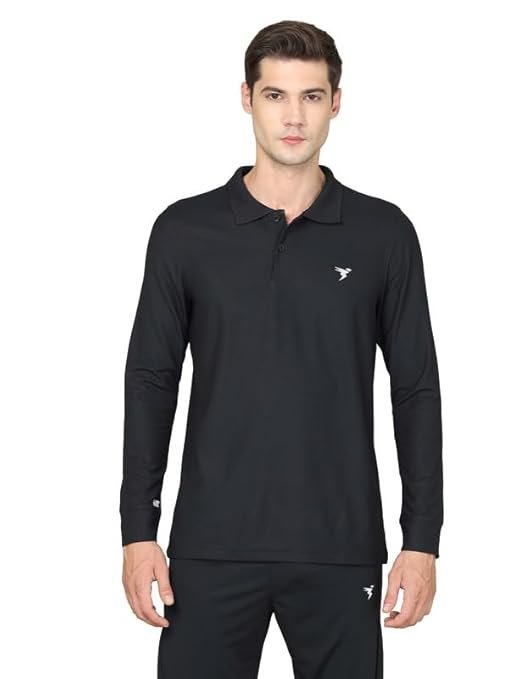 TECHNOSPORT Mens Slim Fit Polyester Active Wear Collar Polo T-Shirt with Long Sleeves for Workout, Sports