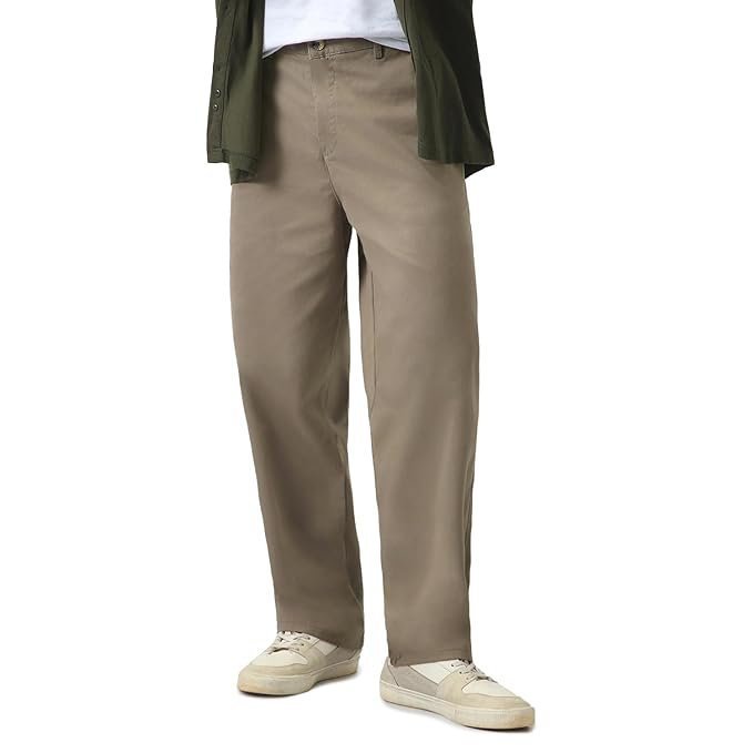 Urbano Fashion Men's Loose Baggy Fit Solid Chino Trousers Non-Stretchable