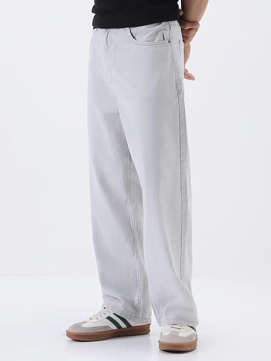 Urbano Fashion Men's Loose Mid Rise Jeans Whitish Grey