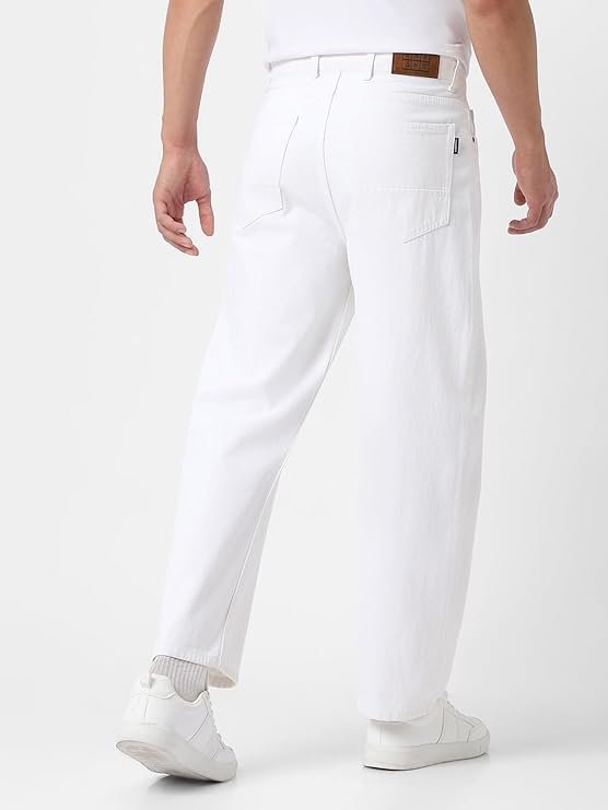 Urbano Fashion Men's Loose Mid Rise Jeans White - Image 3