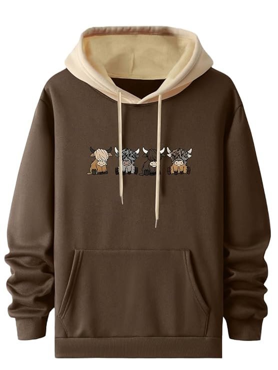 TAGDO Men's Casual Woolen Hoodie with Cartoon Print (2044) Brown
