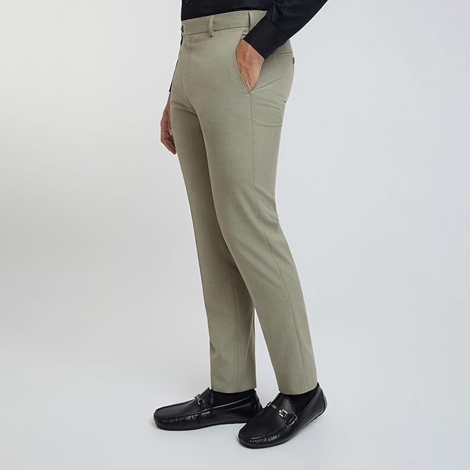 Raymond Men's Slim Fit Mid Rise Solid Pattern Poly Viscose Blend Flat Front Formal Trouser