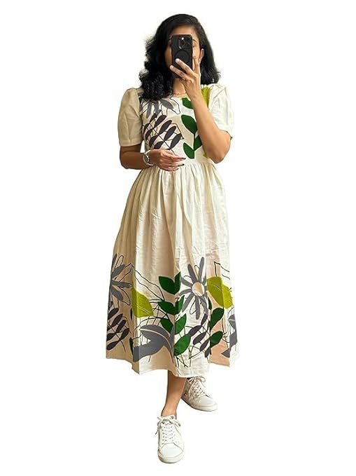 ROYALICA Women's Pure Cotton Maxi Midi Dress Western Dress for Women Elegant Floral Printed Long Dresses | Soft & Breathable Fabric | Casual Trending Dress for Women Khadi