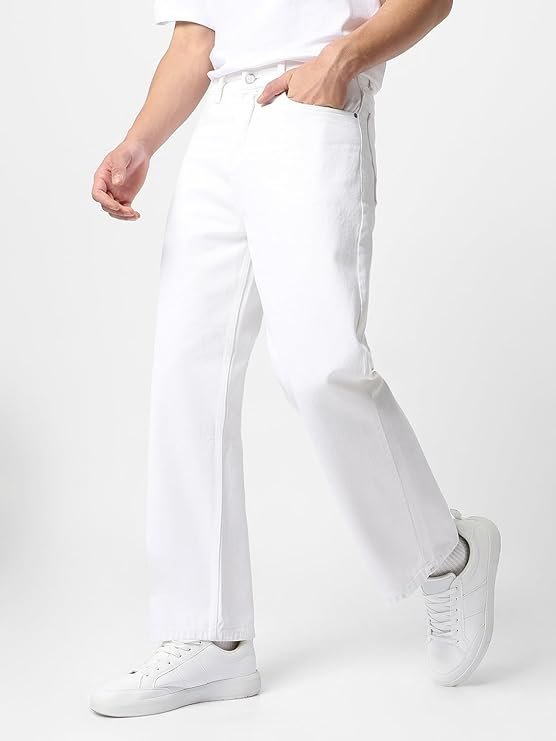 Urbano Fashion Men's Loose Mid Rise Jeans White - Image 2