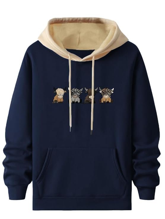 TAGDO Men's Casual Woolen Hoodie with Cartoon Print (2044) Navy