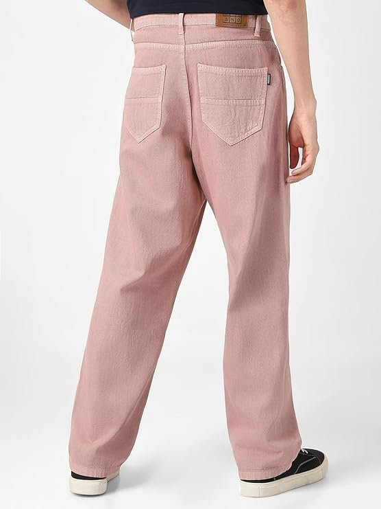 Urbano Fashion Men's Loose Mid Rise Baggy Fit Washed Jeans Non-Stretchable Dark Pink - Image 3