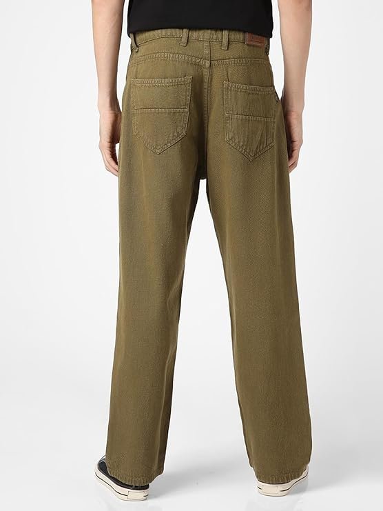 Urbano Fashion Men's Loose Mid Rise Baggy Fit Washed Jeans Non-Stretchable Dark Olive - Image 3