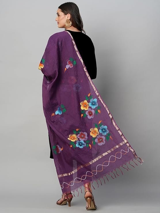 ANNI Designer Women's Rayon Viscose Straight Solid Kurta with Pant & Dupatta Black & Violet - Image 2