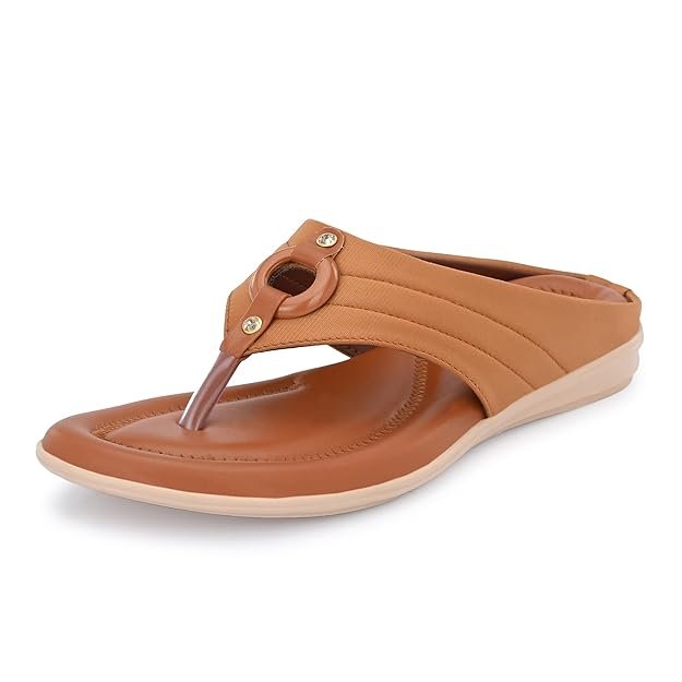 Centrino Women's Thong Sandals | Comfortable Ortho Care Sandals For Ladies | Fashion Wear Sandal & Chappal |Stylish & Durable | Premium Comfort & Quality | Soft Cushioned for More comfort (1951) Tan