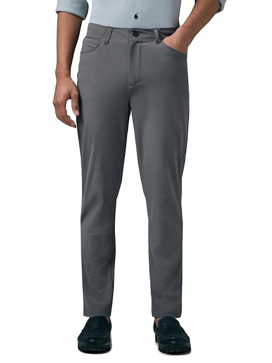 TECHNOSPORT Men's Straight Fit Solid Semi-Formal Trousers Pants with DURACOOL+