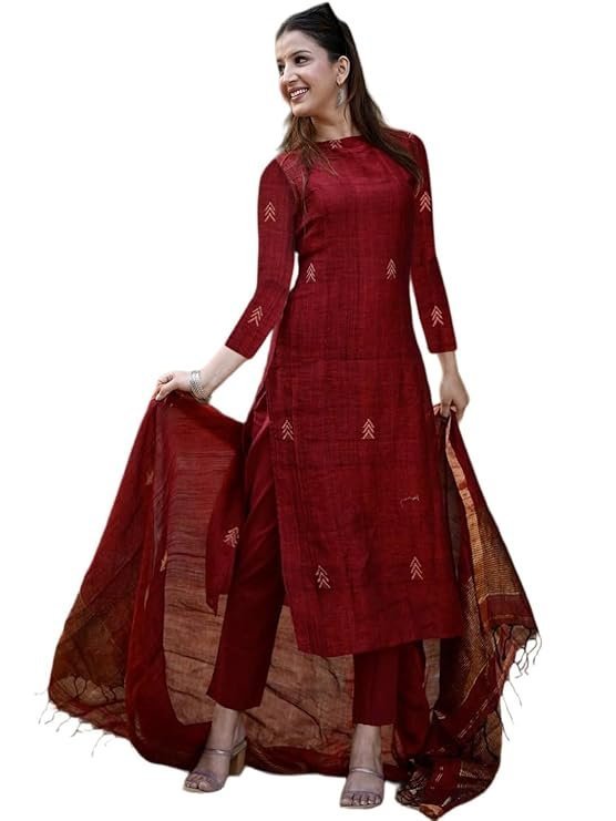 ANNI DESIGNER Pure Cotton Maroon Kurta Pant Set with Dupatta for Women | 3 Piece Gold Hand Block Printed Suit Set | Cotton Kurta Set for Women | Festive Kurti Set Maroon