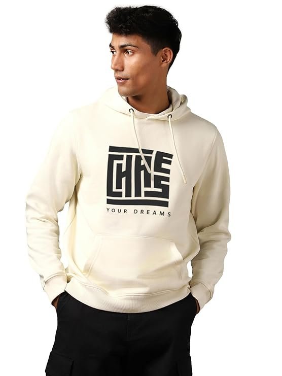 NOBERO Printed Hoodies for Man | 280 GSM Rich Cotton Fleece Hooded Full Sleeve Sweatshirt for Man | Stylish Casual Wear Winter Hoodies for White