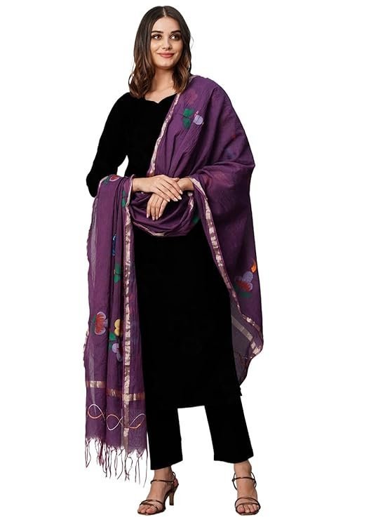 ANNI Designer Women's Rayon Viscose Straight Solid Kurta with Pant & Dupatta Black & Violet