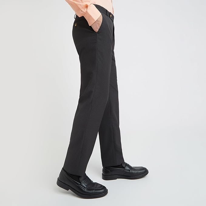 Park Avenue Men's Regular Fit Mid Rise Checks Pattern Poly Viscose Blend Flat Front Formal Trouser - Image 2