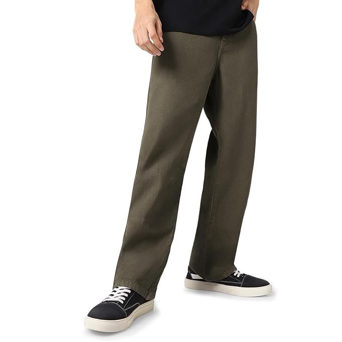 Urbano Fashion Men's Loose Mid Rise Baggy Fit Washed Jeans Non-Stretchable Khaki