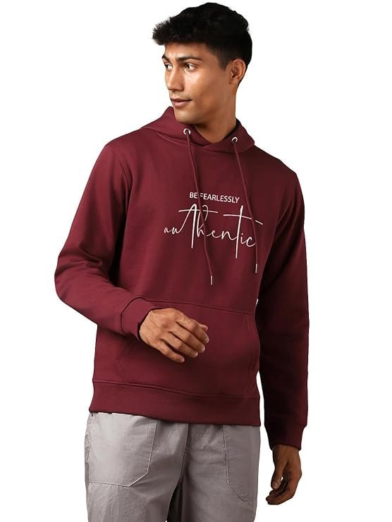 NOBERO Printed Hoodies for Man | 280 GSM Rich Cotton Fleece Hooded Full Sleeve Sweatshirt for Man | Stylish Casual Wear Winter Hoodies for Men Color - Maroon