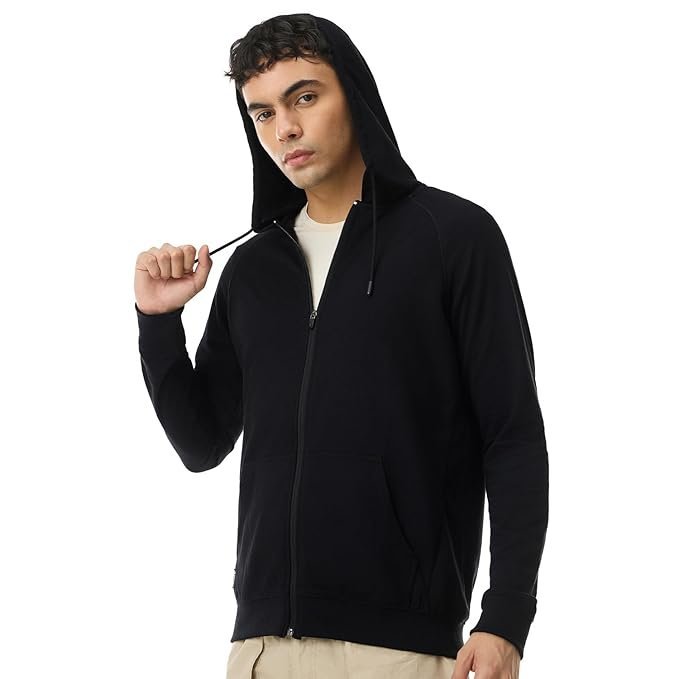 Boldfit Sweatshirt for Man Zipper Hoodies Jackets for Men Stylish Latest Hoodies Man Winter Wear Pullover Casual Sweat Shirt Travel Office Outdoor Cotton Blend with Pockets Full Zipper - Black
