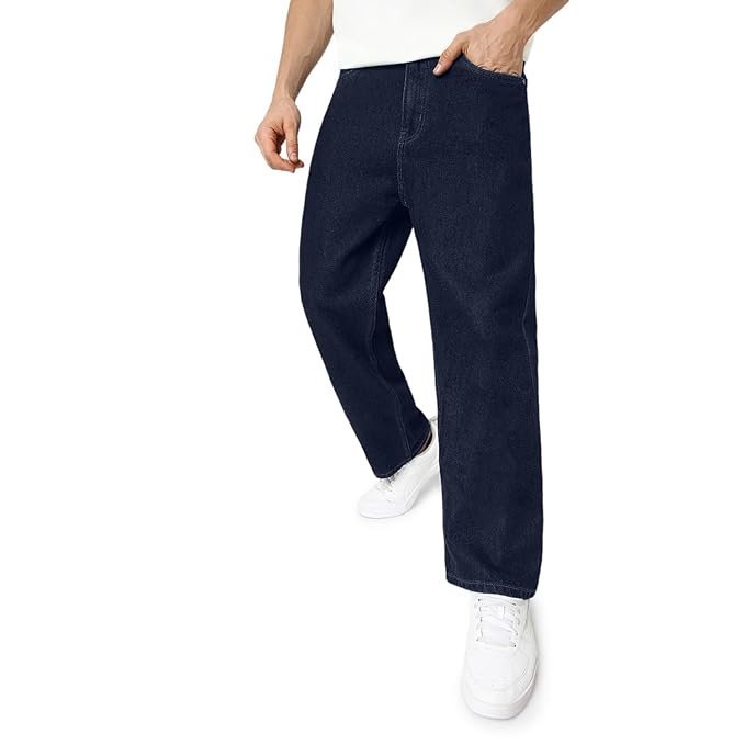 Urbano Fashion Men's Loose Mid Rise Jeans Dark Blue