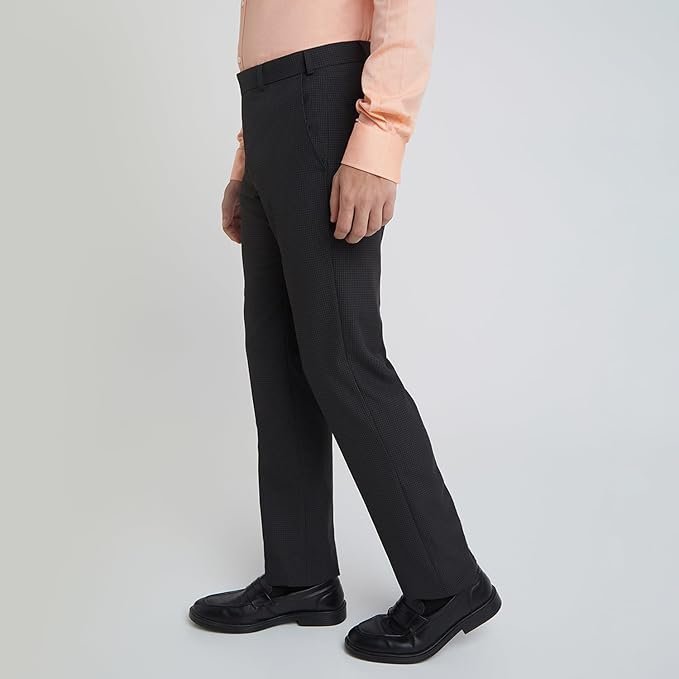 Park Avenue Men's Regular Fit Mid Rise Checks Pattern Poly Viscose Blend Flat Front Formal Trouser - Image 3