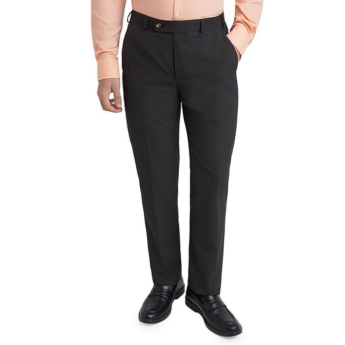 Park Avenue Men's Regular Fit Mid Rise Checks Pattern Poly Viscose Blend Flat Front Formal Trouser