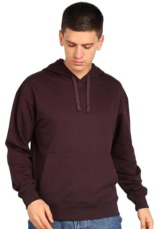Alan Jones Clothing Men?s Solid Oversized Hoodie | Cotton Blend Pullover with Kangaroo Pocket & Adjustable Hood | Casual Winter Wear Burgundy