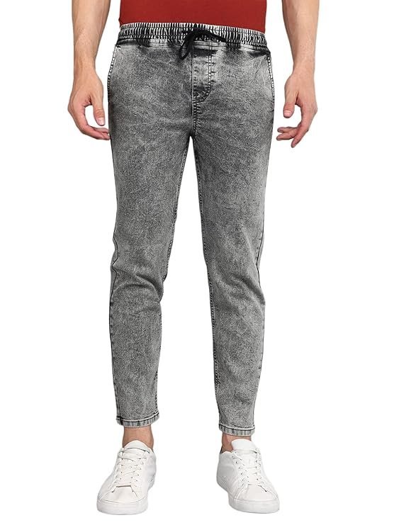 Urbano Fashion Men Mid Rise Regular Fit Washed Jogger Jeans Stretchable Light Grey