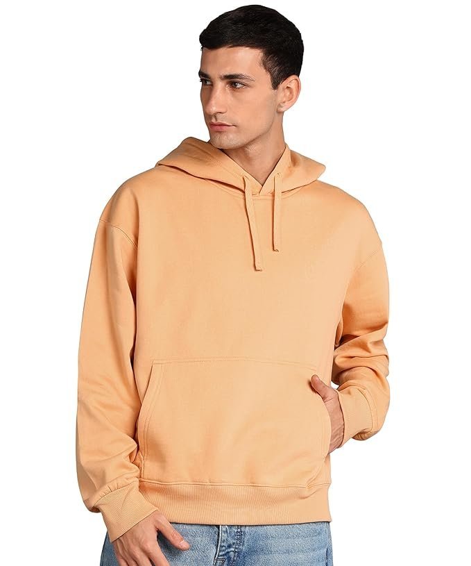 Alan Jones Clothing Men?s Solid Oversized Hoodie | Cotton Blend Pullover with Kangaroo Pocket & Adjustable Hood | Casual Winter Orange