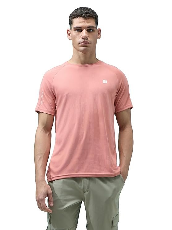 TECHNOSPORT Men's Slim Fit Solid Crew Neck Half Sleeve T-Shirt with Quick Dry, SPF50+ for Running, Sports & Gym
