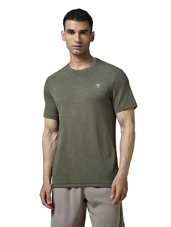 TECHNOSPORT Mens Slim Fit Crew Neck Self-Design T-Shirt for Gym, Workout, Sports and Regular Use with Anti- Microbial, Double Cool