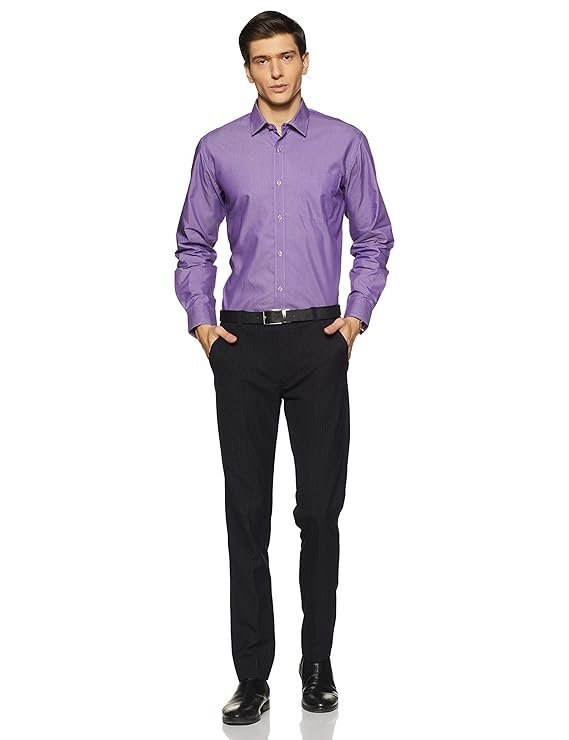 Men's Cotton Rich Formal Shirt | Plain | Full Sleeve - Regular Fit Purple - Image 2