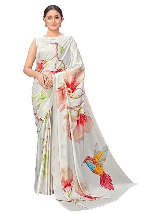 Monjolika Fashion Women's Elegant Banarasi Silk Saree with Intricate Zari Work with Rich Brocade Patterns and Unstitched Blouse Piece OffWhite