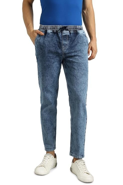 Urbano Fashion Men Mid Rise Regular Fit Washed Jogger Jeans Stretchable Light Blue