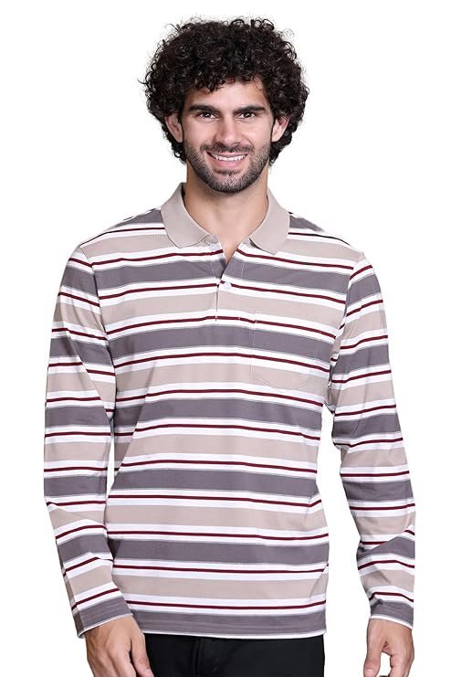 Full Sleeve Polo T Shirt for Men Cotton with Pocket and Collar - Regular Fit Tshirt