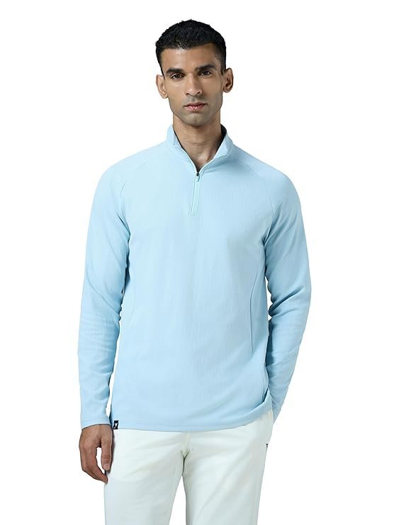 TECHNOSPORT Men's Slim Fit Solid High Neck Full Sleeve T-Shirt with Elasto Plus for Running, Sports & Gym