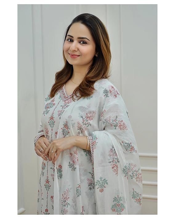 KLOSIA Women's Viscose Kurta Set with Dapatta White - Image 4