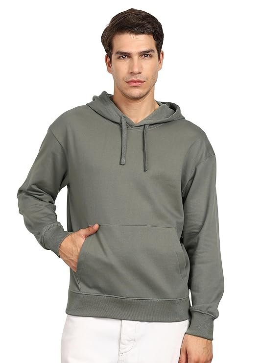 Alan Jones Clothing Men?s Solid Oversized Hoodie | Cotton Blend Pullover with Kangaroo Pocket & Adjustable Hood | Casual Winter Sage Grey