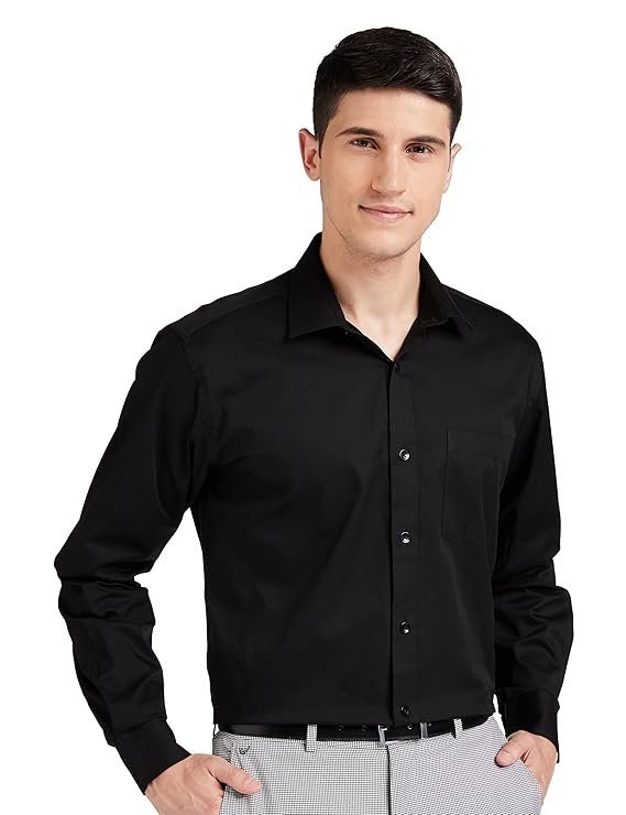 Men's Solid Cotton Formal Shirt | Plain | Full Sleeve - Regular Fit Black
