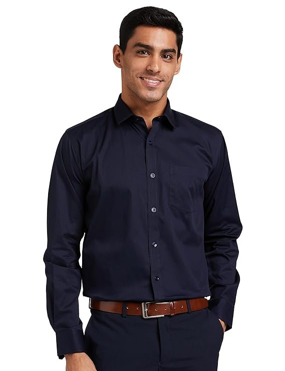 Men's Solid Cotton Formal Shirt | Plain | Full Sleeve - Regular Fit Navy