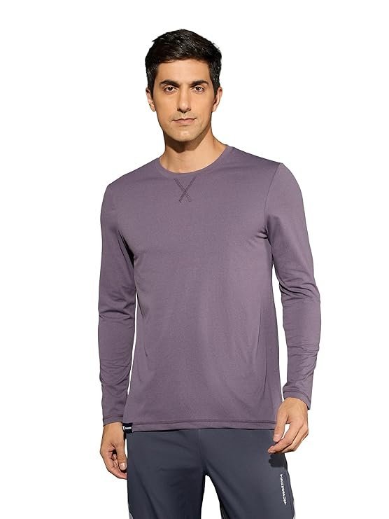 TECHNOSPORT Men Polyester Slim Fit Crew Neck Full Sleeve Solid T-Shirt for Gym, Workout & Sports