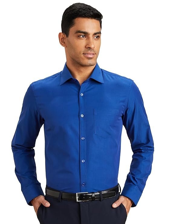 Men's Cotton Rich Formal Shirt | Plain | Full Sleeve - Regular Fit Blue