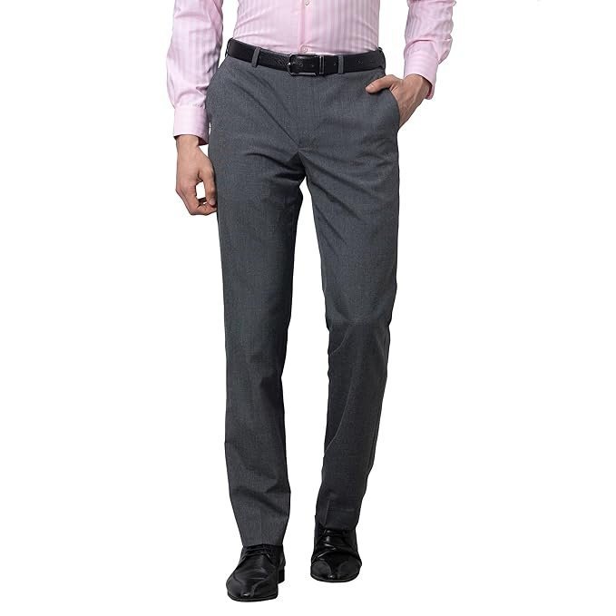 Park Avenue Men's Poly Rayon Blend Solid Pattern Smart Fit Flat Front Formal Trouser