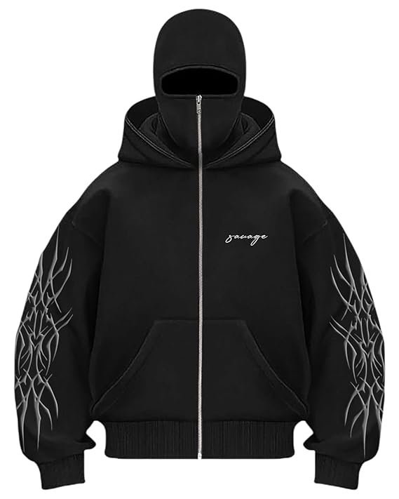 BE SAVAGE Ninja Balaclava Zipper Hoodie Zipper Jacket for Men Winterwear Jackets for Men