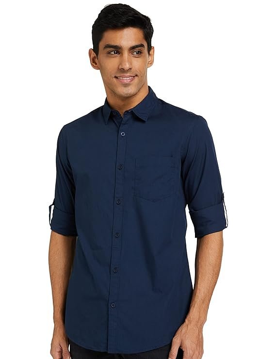 Men's Cotton Shirt | Casual | Plain | Full Sleeve | Summer - Regular Fit Navy