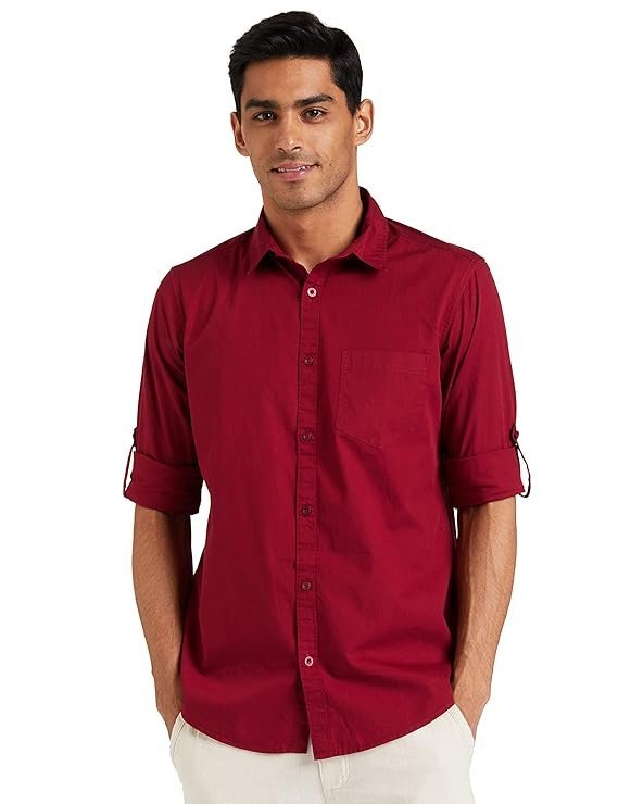 Men's Cotton Shirt | Casual | Plain | Full Sleeve | Summer - Regular Fit Maroon