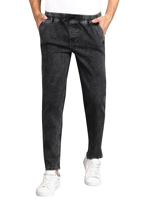 Urbano Fashion Men Mid Rise Regular Fit Washed Jogger Jeans Stretchable Jet Black