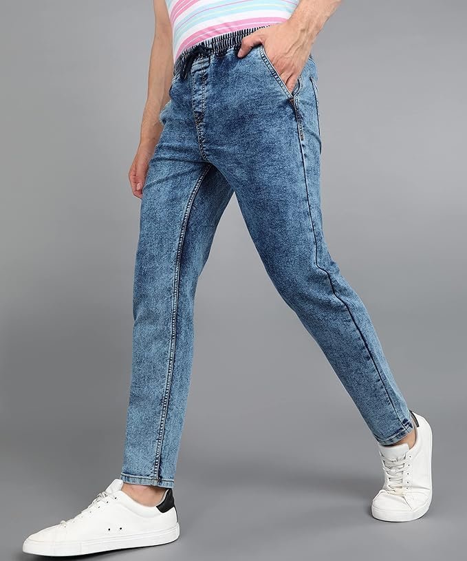 Urbano Fashion Men Mid Rise Regular Fit Washed Jogger Jeans Stretchable Blue - Image 2