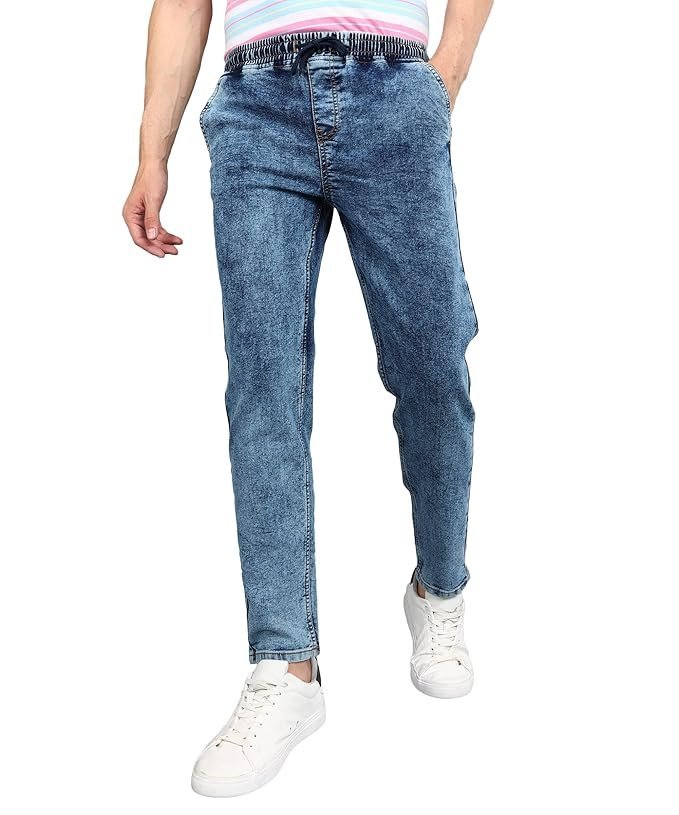 Urbano Fashion Men Mid Rise Regular Fit Washed Jogger Jeans Stretchable Blue