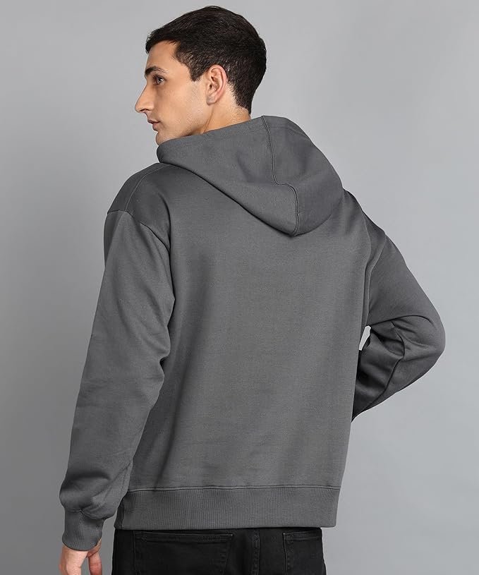 Alan Jones Clothing Men?s Solid Oversized Hoodie | Cotton Blend Pullover with Kangaroo Pocket & Adjustable Hood | Casual Winter Wear Anthracite Grey - Image 3