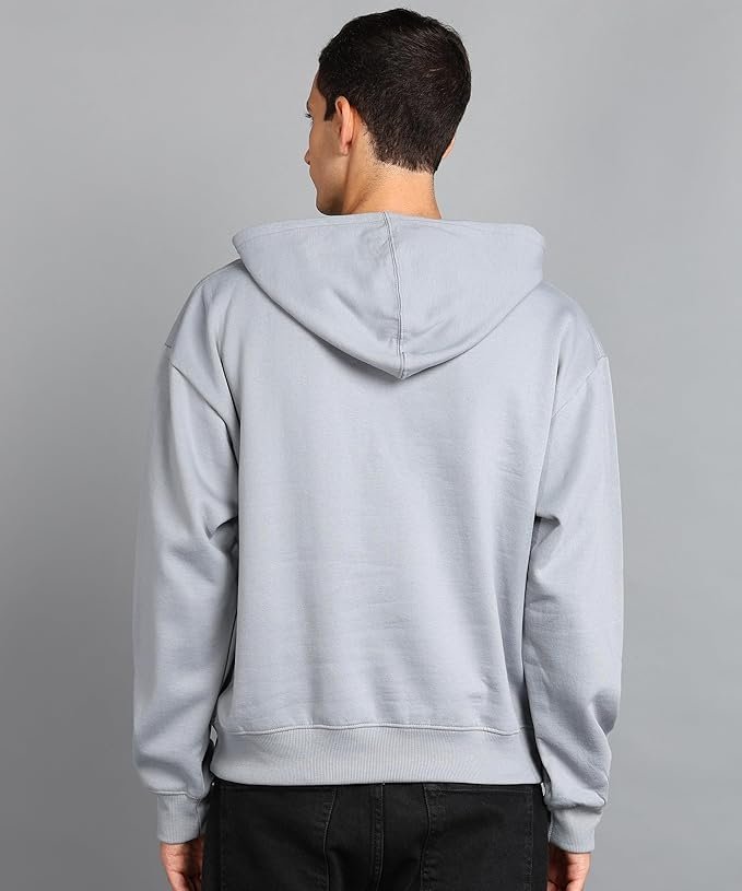 Alan Jones Clothing Men?s Solid Oversized Hoodie | Cotton Blend Pullover with Kangaroo Pocket & Adjustable Hood | Casual Winter Wear Grey - Image 3