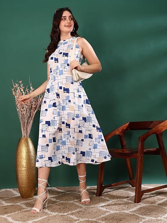 Yash Gallery Women's Rayon Floral Printed Tiered Style Maxi Dress Blue